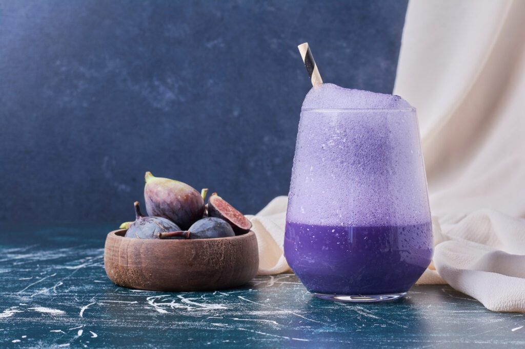 Purple smoothie with fresh figs showcasing food tech healthy recipe optimisation algorithms