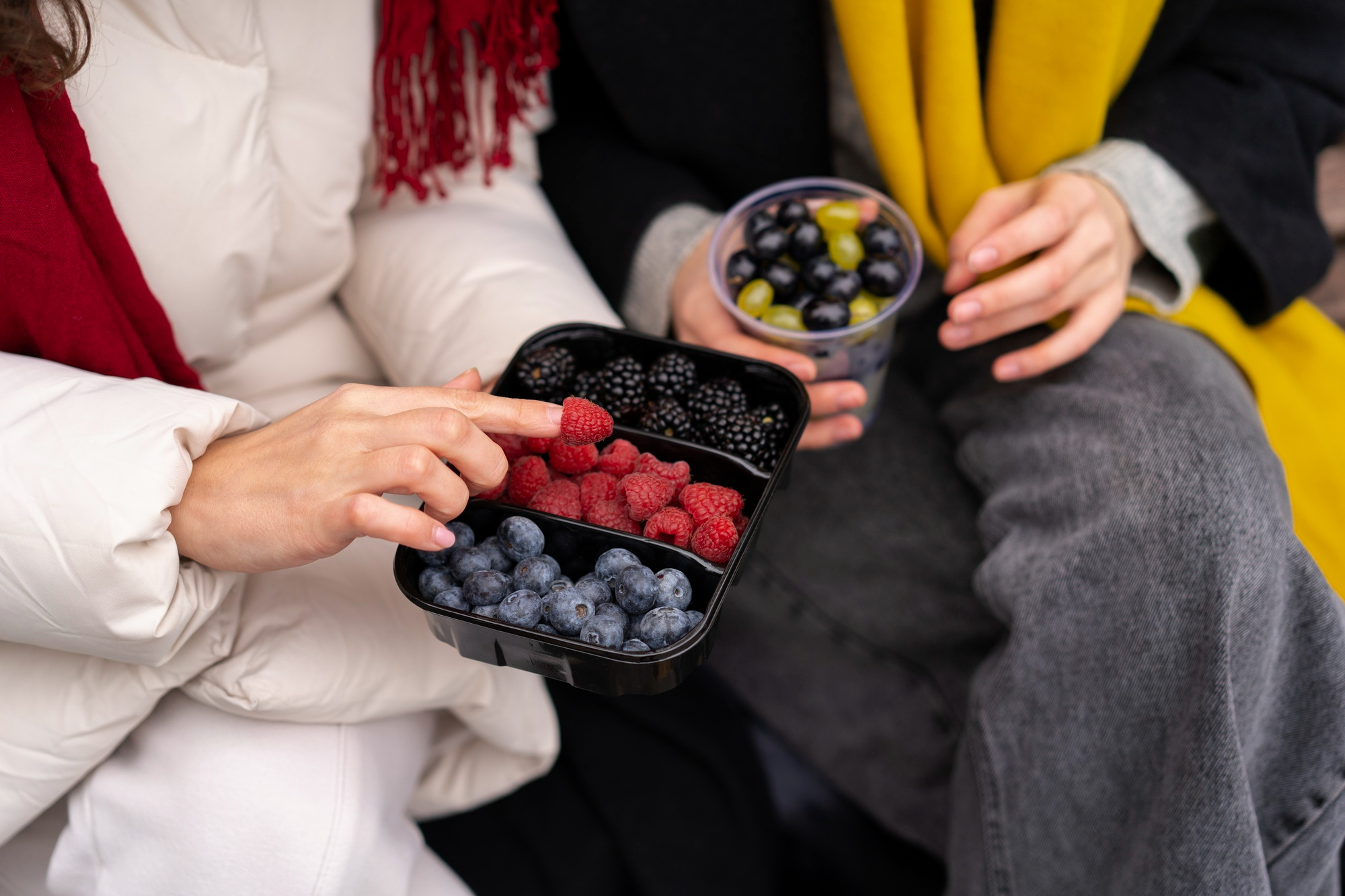 Healthy food delivery - Fresh fruit containers with blueberries, raspberries and blackberries for delivery service
